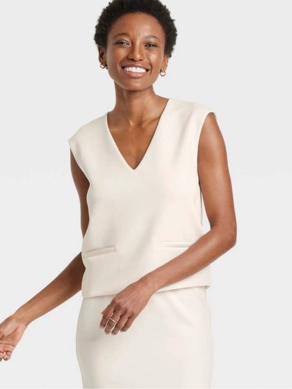 Target Cream Sleeveless V-Neck Top